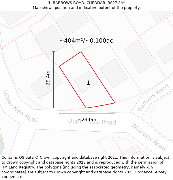 1, BARROWS ROAD, CHEDDAR, BS27 3AY: Plot and title map