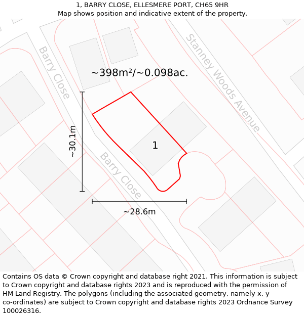 1, BARRY CLOSE, ELLESMERE PORT, CH65 9HR: Plot and title map