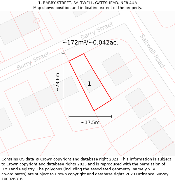 1, BARRY STREET, SALTWELL, GATESHEAD, NE8 4UA: Plot and title map