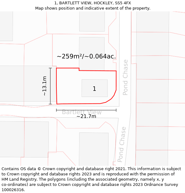 1, BARTLETT VIEW, HOCKLEY, SS5 4FX: Plot and title map
