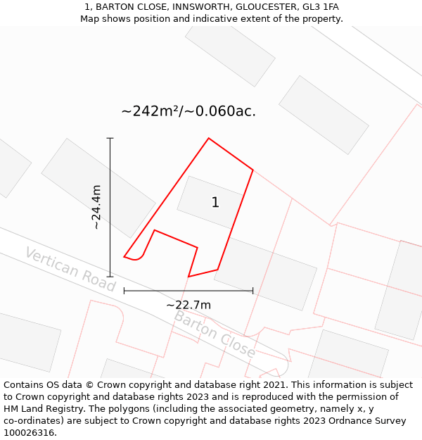 1, BARTON CLOSE, INNSWORTH, GLOUCESTER, GL3 1FA: Plot and title map