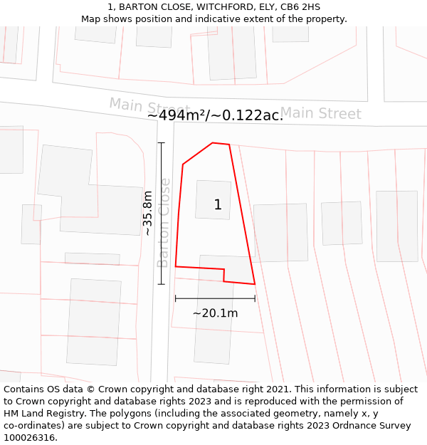 1, BARTON CLOSE, WITCHFORD, ELY, CB6 2HS: Plot and title map