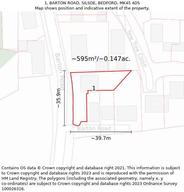 1, BARTON ROAD, SILSOE, BEDFORD, MK45 4DS: Plot and title map