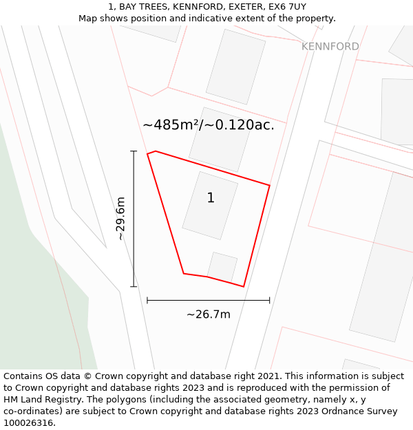 1, BAY TREES, KENNFORD, EXETER, EX6 7UY: Plot and title map