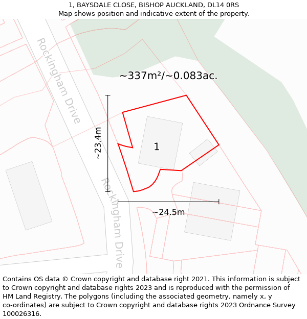 1, BAYSDALE CLOSE, BISHOP AUCKLAND, DL14 0RS: Plot and title map