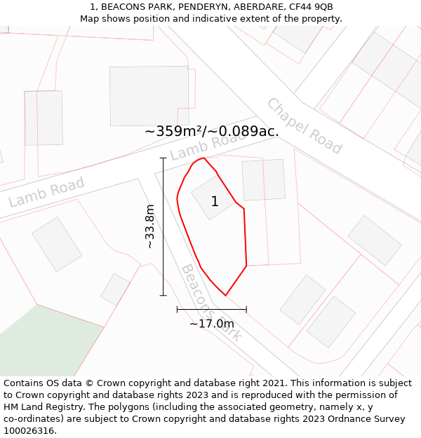 1, BEACONS PARK, PENDERYN, ABERDARE, CF44 9QB: Plot and title map