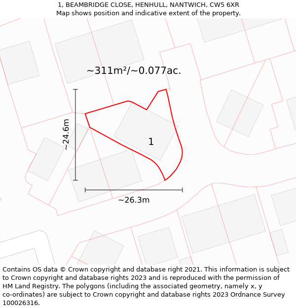 1, BEAMBRIDGE CLOSE, HENHULL, NANTWICH, CW5 6XR: Plot and title map