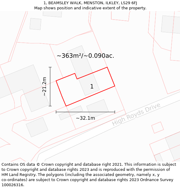 1, BEAMSLEY WALK, MENSTON, ILKLEY, LS29 6FJ: Plot and title map