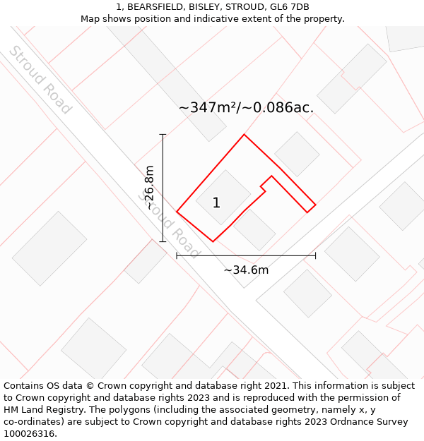 1, BEARSFIELD, BISLEY, STROUD, GL6 7DB: Plot and title map