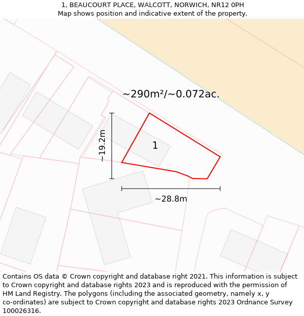 1, BEAUCOURT PLACE, WALCOTT, NORWICH, NR12 0PH: Plot and title map