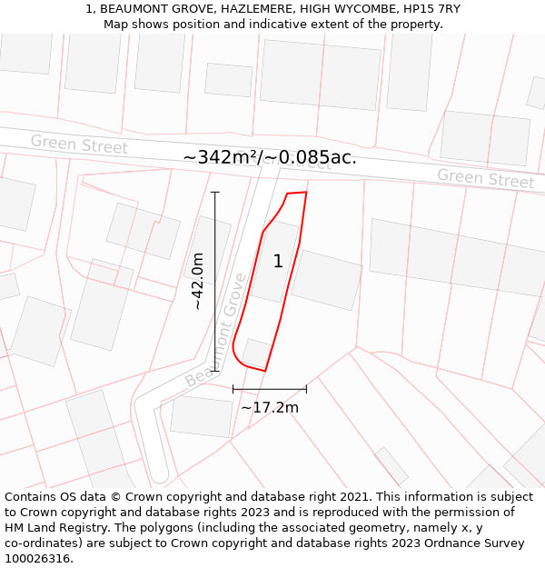 1, BEAUMONT GROVE, HAZLEMERE, HIGH WYCOMBE, HP15 7RY: Plot and title map