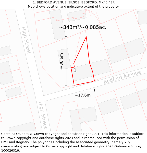 1, BEDFORD AVENUE, SILSOE, BEDFORD, MK45 4ER: Plot and title map