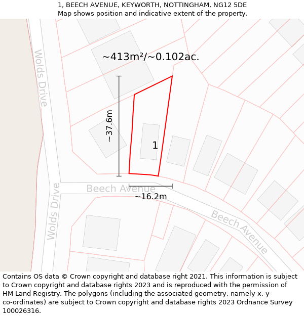 1, BEECH AVENUE, KEYWORTH, NOTTINGHAM, NG12 5DE: Plot and title map