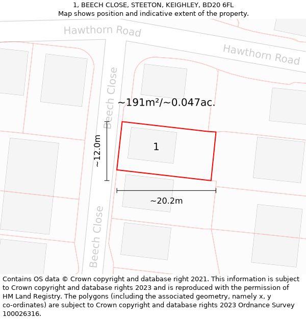 1, BEECH CLOSE, STEETON, KEIGHLEY, BD20 6FL: Plot and title map