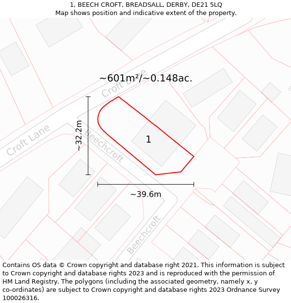 1, BEECH CROFT, BREADSALL, DERBY, DE21 5LQ: Plot and title map