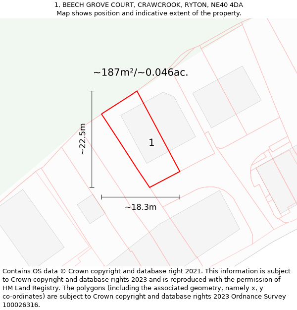 1, BEECH GROVE COURT, CRAWCROOK, RYTON, NE40 4DA: Plot and title map