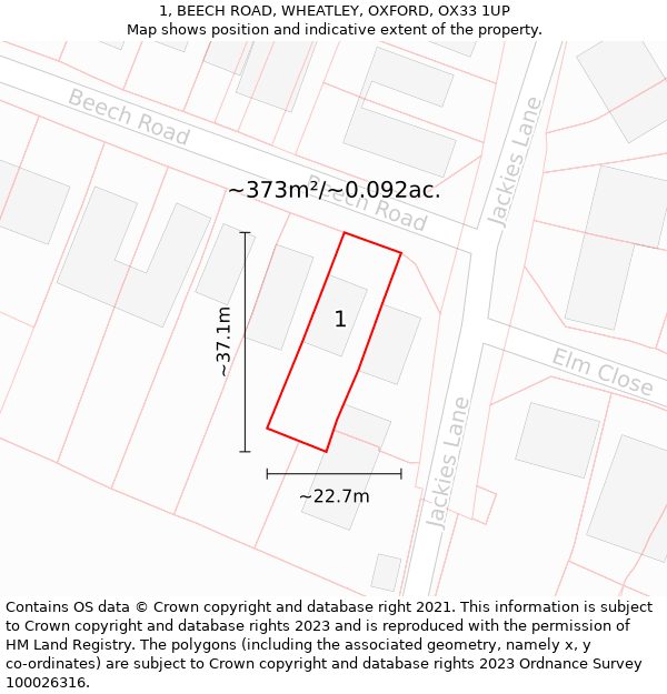 1, BEECH ROAD, WHEATLEY, OXFORD, OX33 1UP: Plot and title map