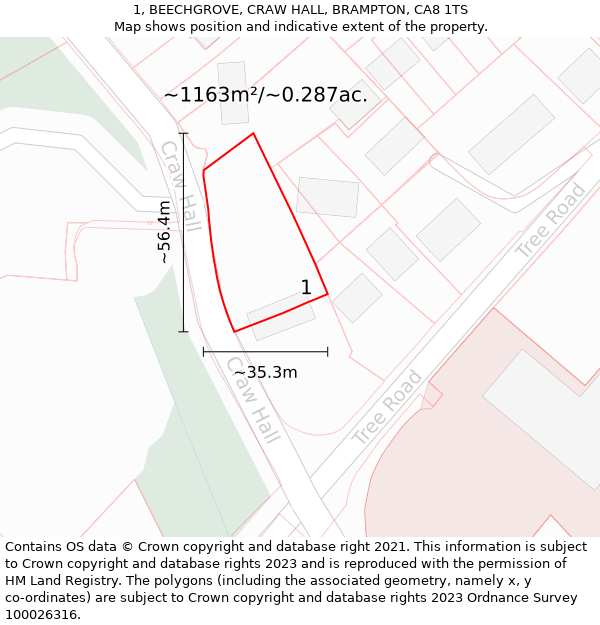 1, BEECHGROVE, CRAW HALL, BRAMPTON, CA8 1TS: Plot and title map