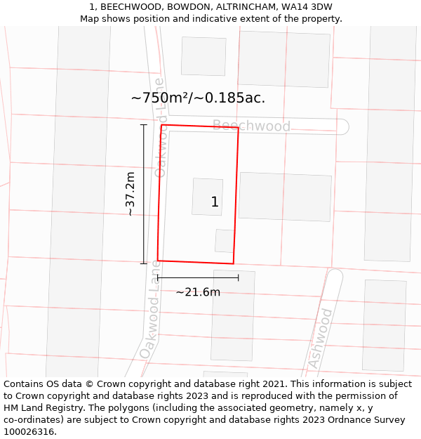 1, BEECHWOOD, BOWDON, ALTRINCHAM, WA14 3DW: Plot and title map