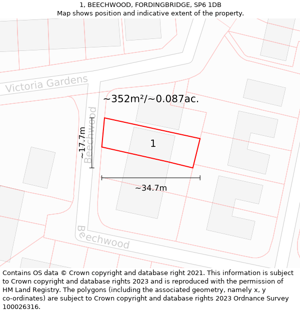 1, BEECHWOOD, FORDINGBRIDGE, SP6 1DB: Plot and title map