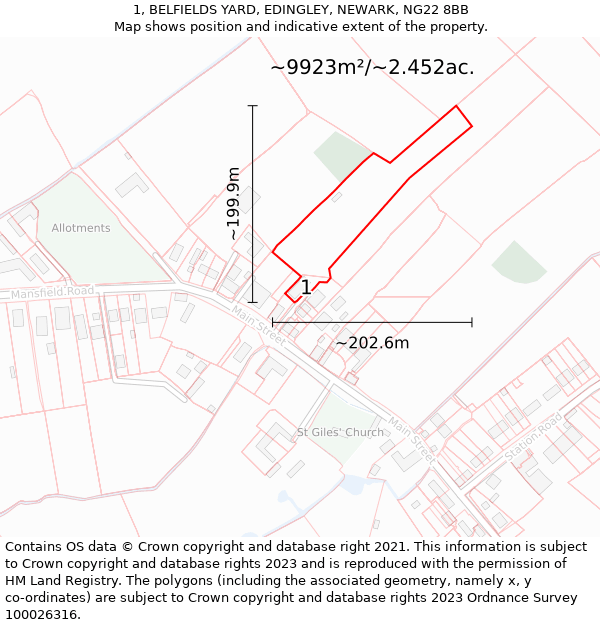 1, BELFIELDS YARD, EDINGLEY, NEWARK, NG22 8BB: Plot and title map