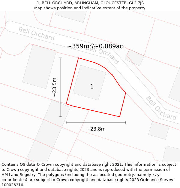 1, BELL ORCHARD, ARLINGHAM, GLOUCESTER, GL2 7JS: Plot and title map