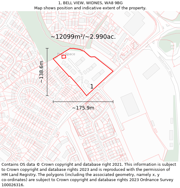 1, BELL VIEW, WIDNES, WA8 9BG: Plot and title map