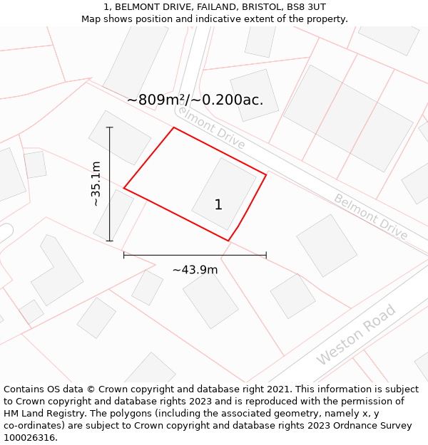 1, BELMONT DRIVE, FAILAND, BRISTOL, BS8 3UT: Plot and title map