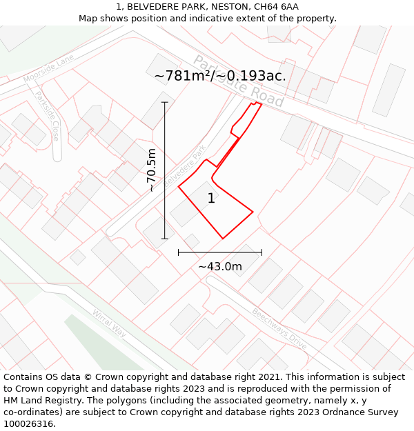 1, BELVEDERE PARK, NESTON, CH64 6AA: Plot and title map