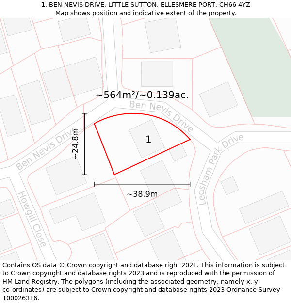 1, BEN NEVIS DRIVE, LITTLE SUTTON, ELLESMERE PORT, CH66 4YZ: Plot and title map