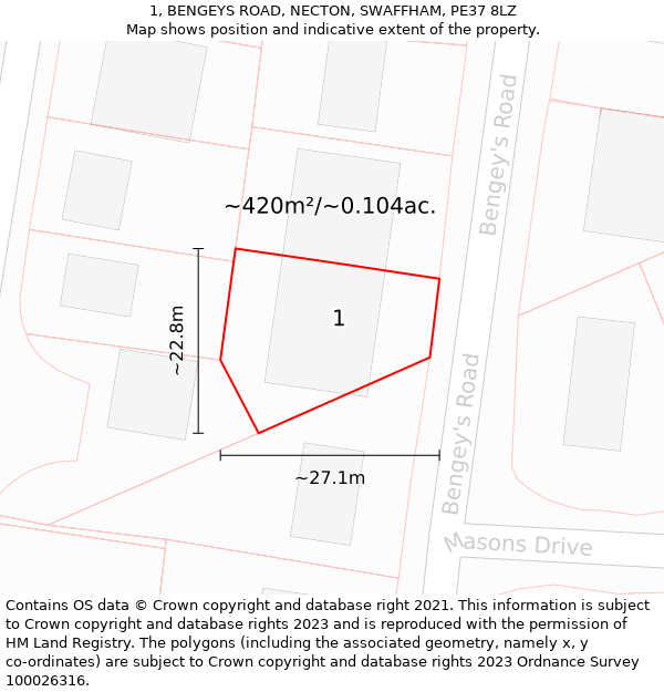 1, BENGEYS ROAD, NECTON, SWAFFHAM, PE37 8LZ: Plot and title map