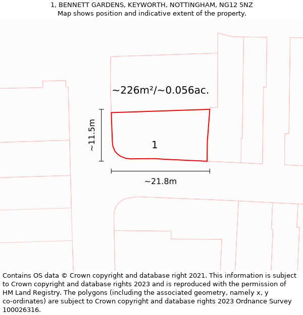 1, BENNETT GARDENS, KEYWORTH, NOTTINGHAM, NG12 5NZ: Plot and title map