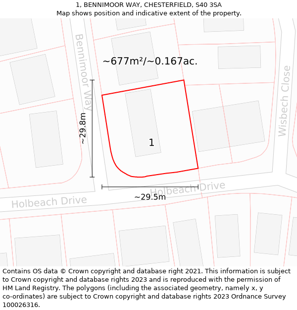 1, BENNIMOOR WAY, CHESTERFIELD, S40 3SA: Plot and title map