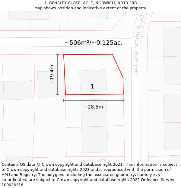 1, BENSLEY CLOSE, ACLE, NORWICH, NR13 3RD: Plot and title map