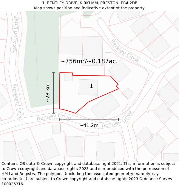 1, BENTLEY DRIVE, KIRKHAM, PRESTON, PR4 2DR: Plot and title map