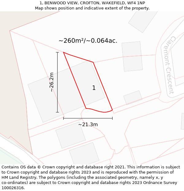 1, BENWOOD VIEW, CROFTON, WAKEFIELD, WF4 1NP: Plot and title map