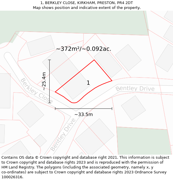 1, BERKLEY CLOSE, KIRKHAM, PRESTON, PR4 2DT: Plot and title map