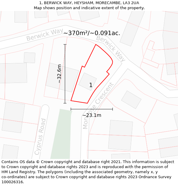 1, BERWICK WAY, HEYSHAM, MORECAMBE, LA3 2UA: Plot and title map