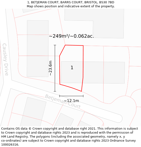 1, BETJEMAN COURT, BARRS COURT, BRISTOL, BS30 7BD: Plot and title map