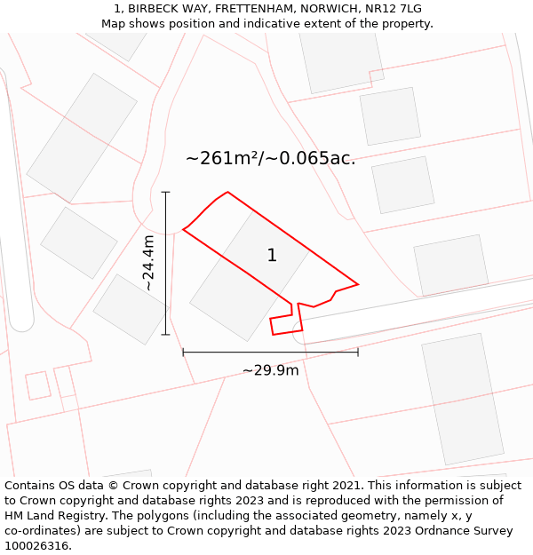 1, BIRBECK WAY, FRETTENHAM, NORWICH, NR12 7LG: Plot and title map