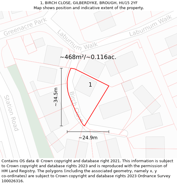 1, BIRCH CLOSE, GILBERDYKE, BROUGH, HU15 2YF: Plot and title map