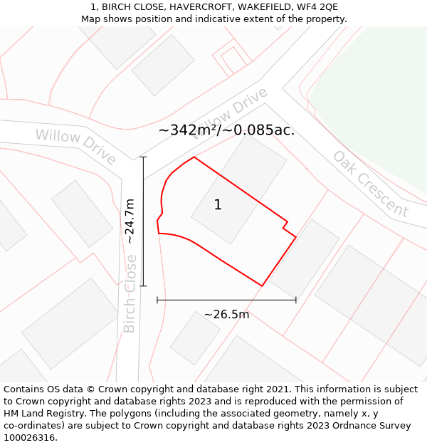 1, BIRCH CLOSE, HAVERCROFT, WAKEFIELD, WF4 2QE: Plot and title map