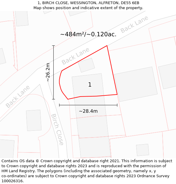 1, BIRCH CLOSE, WESSINGTON, ALFRETON, DE55 6EB: Plot and title map