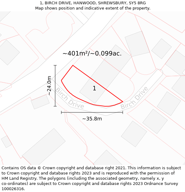 1, BIRCH DRIVE, HANWOOD, SHREWSBURY, SY5 8RG: Plot and title map