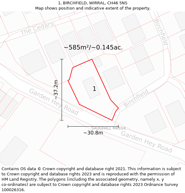 1, BIRCHFIELD, WIRRAL, CH46 5NS: Plot and title map