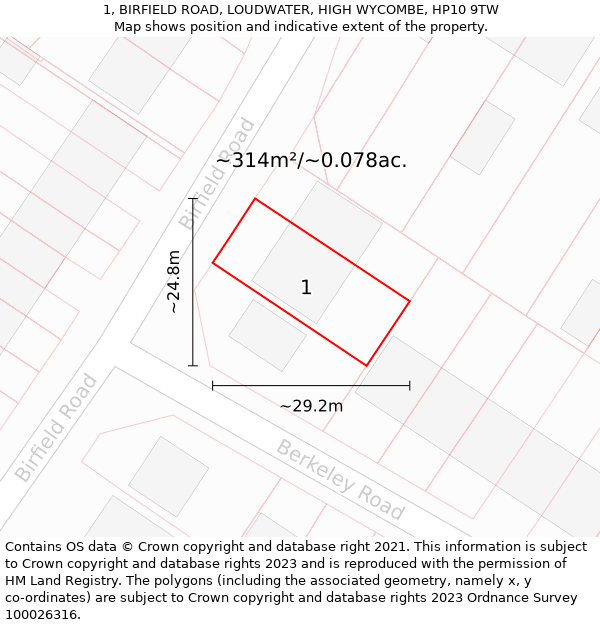 1, BIRFIELD ROAD, LOUDWATER, HIGH WYCOMBE, HP10 9TW: Plot and title map