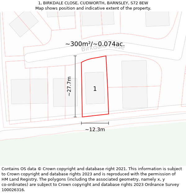 1, BIRKDALE CLOSE, CUDWORTH, BARNSLEY, S72 8EW: Plot and title map