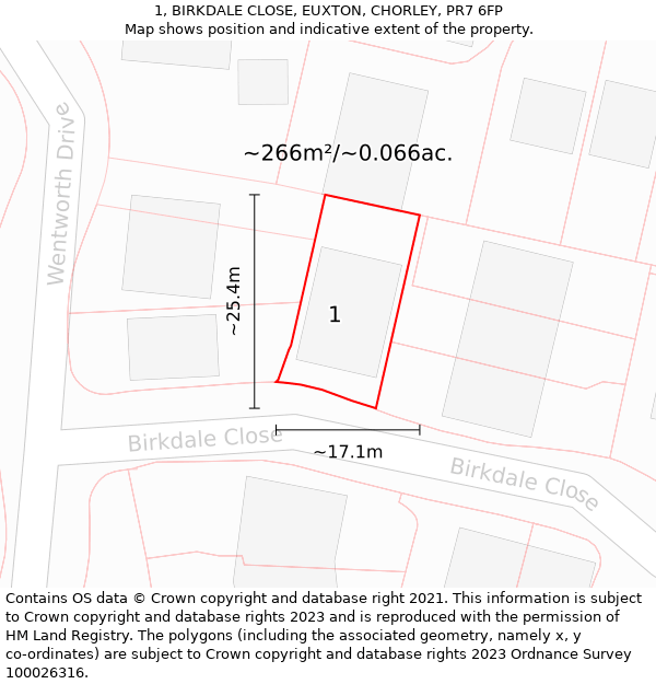 1, BIRKDALE CLOSE, EUXTON, CHORLEY, PR7 6FP: Plot and title map