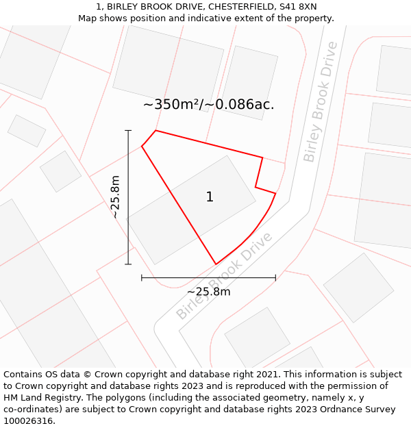 1, BIRLEY BROOK DRIVE, CHESTERFIELD, S41 8XN: Plot and title map