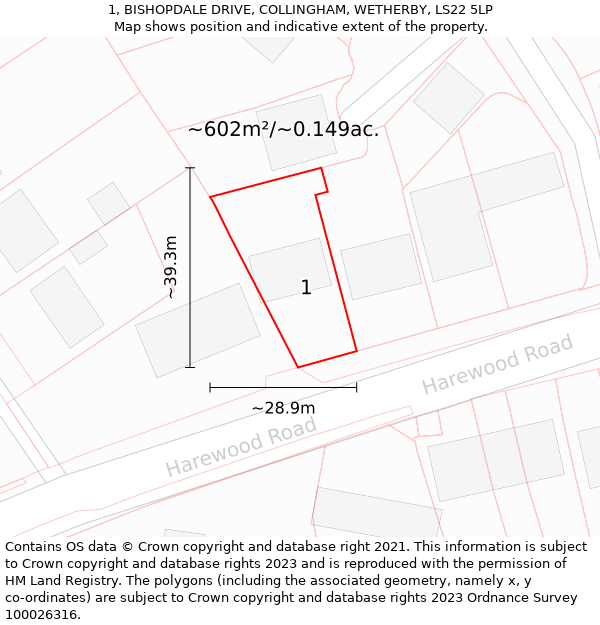 1, BISHOPDALE DRIVE, COLLINGHAM, WETHERBY, LS22 5LP: Plot and title map